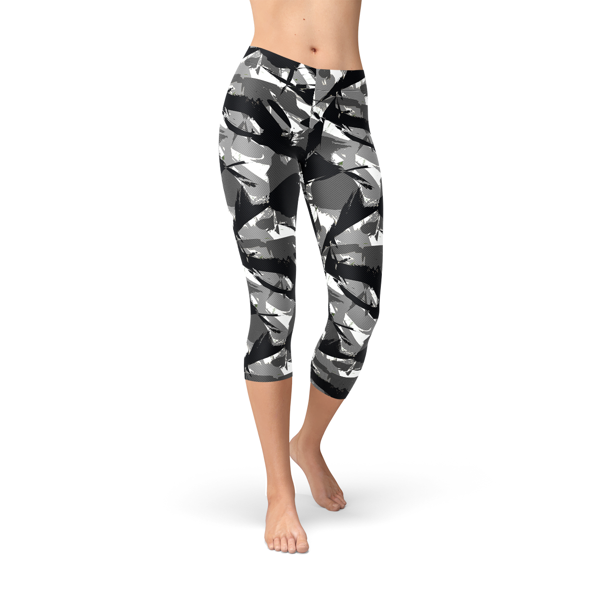 Womens Mid Waist Camouflage Yoga Capri Pants Sports Leggings
